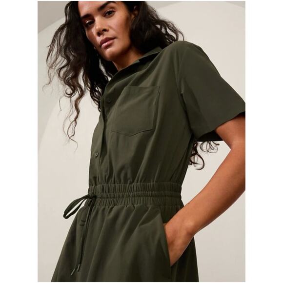 ATHLETA Avenue Romper Olive Green EUC SZ Large Quick-Drying Wrinkle-Resistant - Picture 2 of 7